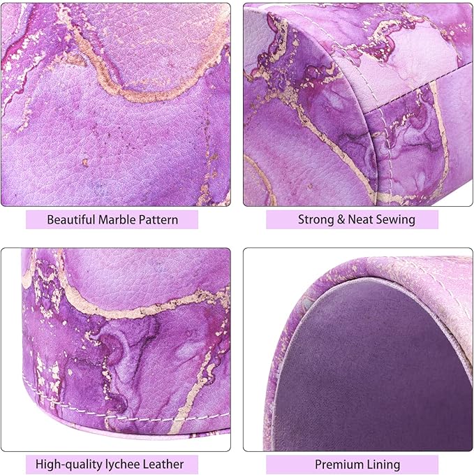 WAVEYU Pen Holder, Pencil Cup Desk Decor, Decorative Pencil Organizer, Makeup Brush Holder, Leather Multi-Functional Organizer for Office, Home, Classroom, Purple Marble