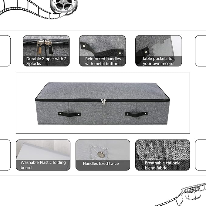Omygarden Foldable Fabric Sturdy Under Bed Storage Box with 6 Handles, Zipper Lid, Blankets Clothes Comforters Storage Bin Organizer for Bedroom and Closet, 35x 16.5 x 7inch, Black Grey