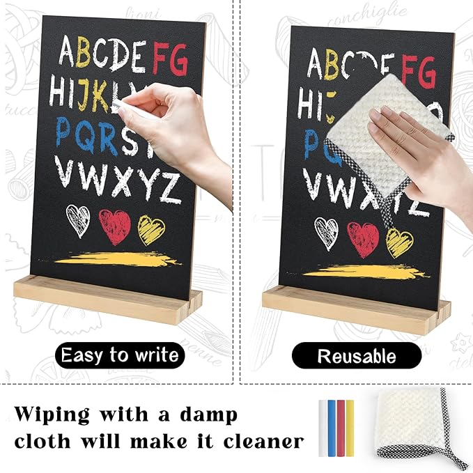 1 Pack Chalkboard 8 x 12 inch Tabletop Chalkboard Sign with Wood Base Double-Sided Message Boards Menu Chalkboard Stand for Kitchen Wedding Bar and Restaurant