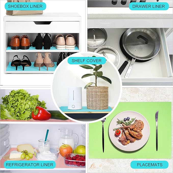 16 Pcs Refrigerator Liners Mats Washable, Refrigerator Mats Liner Waterproof Oilproof, Shinywear Fridge Liners for Shelves, Cover Pads for Freezer Glass Shelf Cupboard Cabinet Drawer (16 Blue)
