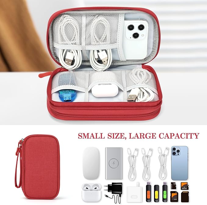 FYY Travel Cable Organizer Pouch Electronic Accessories Carry Case Portable Waterproof Double Layers All-in-One Storage Bag for Cord, Charger, Phone, Earphone Red