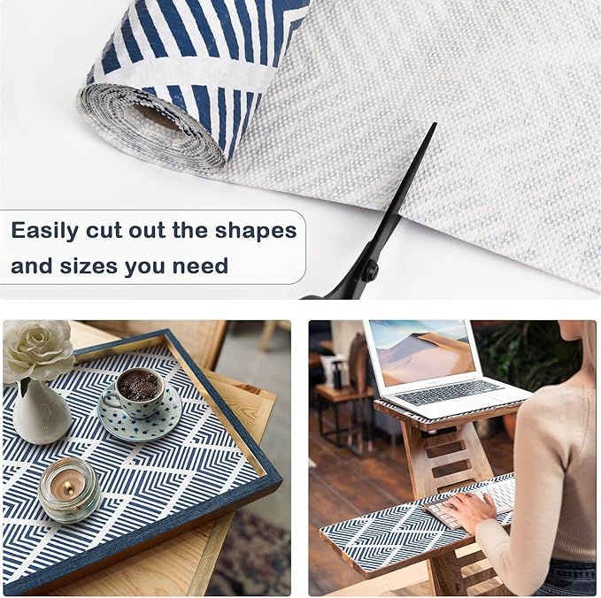 Cohoo Home Drawer and Shelf Liners for Kitchen Cabinets, Non-Adhesive, Non-Slip Cabinet Liners for Shelves, Drawer Paper, Cupboard, Strong Grip, Bathroom, Waterproof, Washable, Thick, Blue Stripe, 12in × 11.8FT