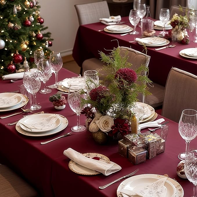 sancua Tablecloths for 6 Foot Rectangle Tables, 6 Pack - Washable Polyester Fabric Table Cloth for Chirstmas Party, Birthday, Banquet Reception, 54x108 Inch Burgundy