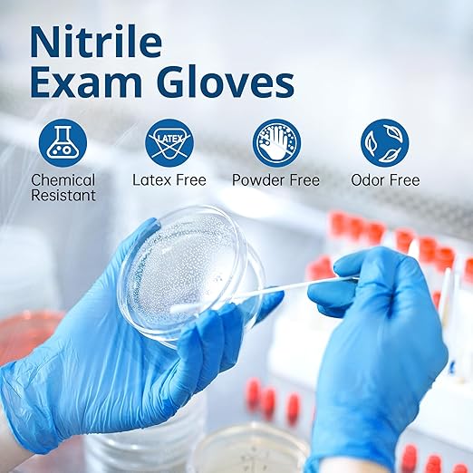 SwiftGrip Disposable Nitrile Exam Gloves, Blue, Nitrile Gloves Disposable Latex Free, Medical Gloves, Cleaning Gloves, Food-Safe Rubber Gloves, Powder Free, Non-Sterile, 50-ct Box (X-Small)