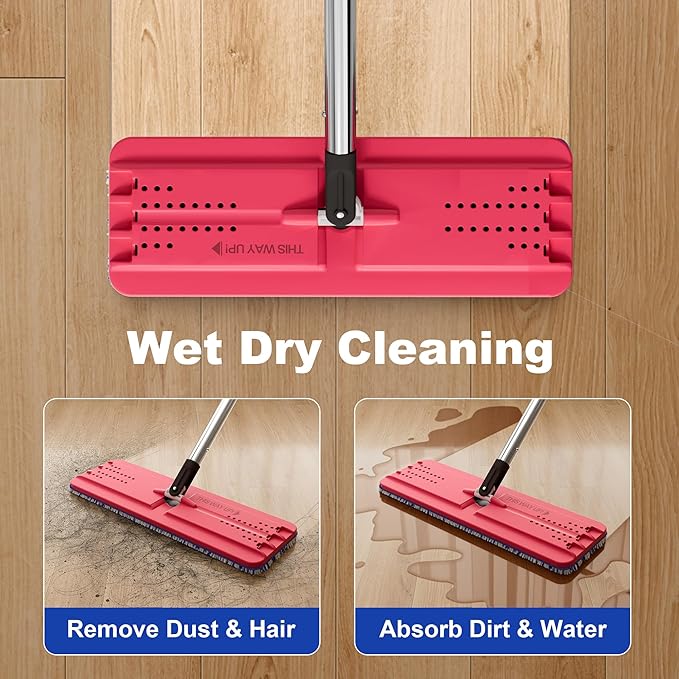 JOYMOOP Microfiber Flat Mop and Bucket System, Floor & Wall Cleaning, Wet Dry Mop for Home & Commercial Use, 60" Long Handle, Includes 5 Washable Pads