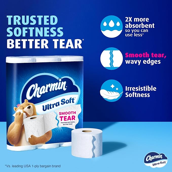 Charmin Ultra Soft Toilet Paper, 9 Mega XL Rolls = 54 Regular Rolls, 2-ply Bath Tissue