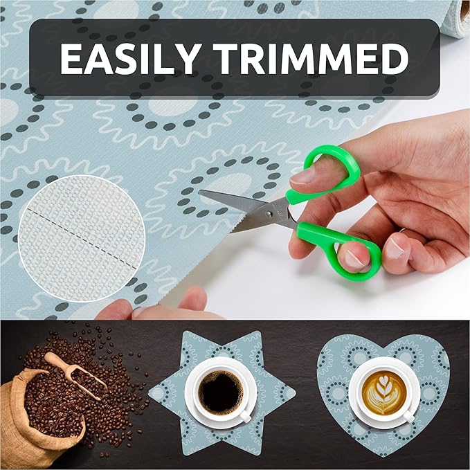 18X96 Inch Shelf Liner for Kitchen Cabinets, PVC Drawer Liner for Dresser Non-Slip Bathroom, Non-Adhesive Cabinet Liner Washable (Blue Circle)(3 Roll)