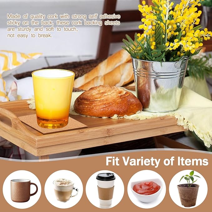 100 PCS Self-Adhesive Cork Sheets 4 x 4 Inch Squares Cork Coasters Square Corks Board Backing for DIY Crafts, Drinks and Home Tabletop Decoration