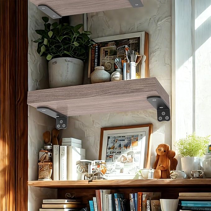Floating Shelf Bracket, 10 Inch 8PACK Black Heavy Duty Shelf Bracket,Hidden Shelf Brackets 1/5 in Thick,L Brackets Support for Shelves,Suitable for Kitchen, Study Or DIY,Holds Over 160lb+