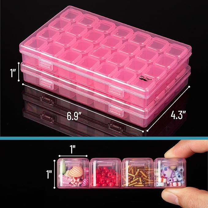 Mr. Pen- Bead Storage Containers, 28 Grids, 2 Pack, Transparent Pink Small Bead Organizer Box
