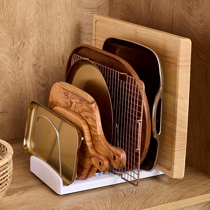 YouCopia StoreMore Adjustable Bakeware Rack with Steel Wires, Cookie Sheet Baking Pan and Tray Organizer for Kitchen Cabinet and Pantry Storage, Premium Edition