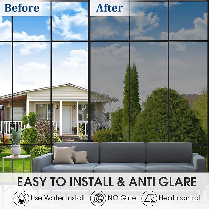 Window Film Privacy One Way Window Tint for Home Reflective See Out not in Light Heat Blocking for Doors and Windows(Silver 29.5X118.1)