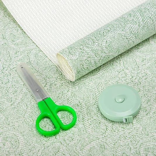 12X600 Inch Shelf Liner with Scissor & Tape Measure for Kitchen Cabinets, PVC Drawer Liner for Dresser Non-Slip Bathroom, Non-Adhesive Cabinet Liner Washable (Green)