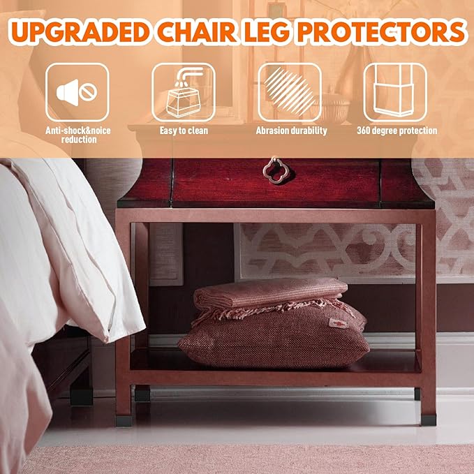 Rectangle Chair Leg Protectors for Hardwood Floors,16 PCS Silicone Covers to Protect Wood Tile Floors Felt Pads Furniture Leg Caps Reduce Noise. Easy to Move.(Black,1.5 x 2.5,Rectangular)