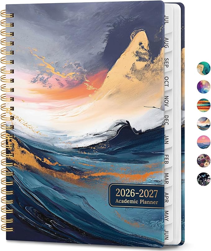 Academic Planner 2026-2027, Weekly and Monthly Calendar Book, July 2026 – June 2027, Hardcover Planner with Tabs, Perfect for Teachers, Students, Women & Men, A5 (6.4" x 8.5") - Abstract
