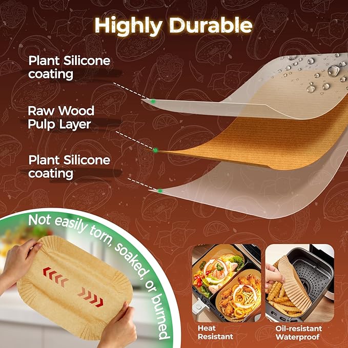 305 Pcs Air Fryer Liners Disposable for Ninja DZ201, Rectangle Air Fryer Liners Air Fryer Accessories, Dual Baskets Air Fryer Parchment Paper Sheets by CTIZNE