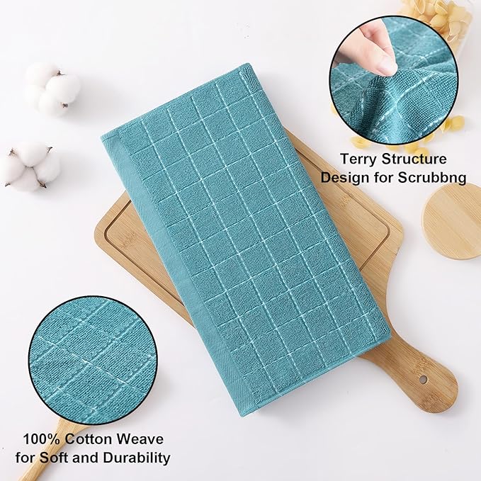Homaxy 100% Cotton Terry Kitchen Dish Cloths, Ultra Soft and Absorbent Dish Towels for Kitchen, Suitable for Drying and Washing Dishes, 6 Pack, 12 x 12 Inches, Lake Blue