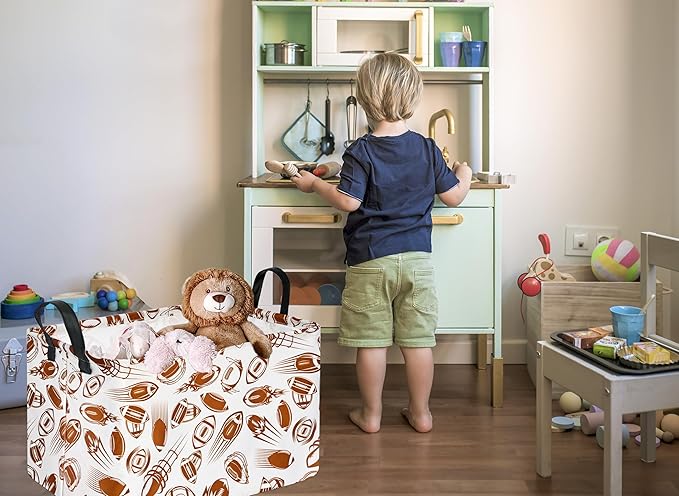 Rec Football Print Box Hamper Storage Basket Collapsible Organizer Bin Gift Shelf Baskets for Home and Kitchen Storage
