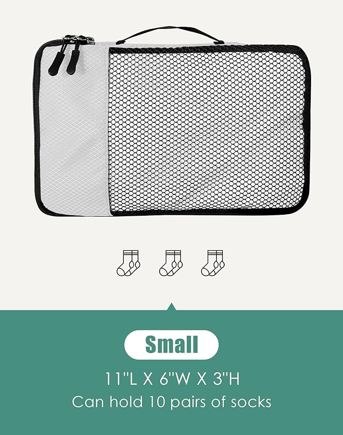 4-Piece Packing Cubes Travel Accessories Set for Suitcases - Luggage Organizer Bags with Double Zipper - Mesh Top - Small - Beige