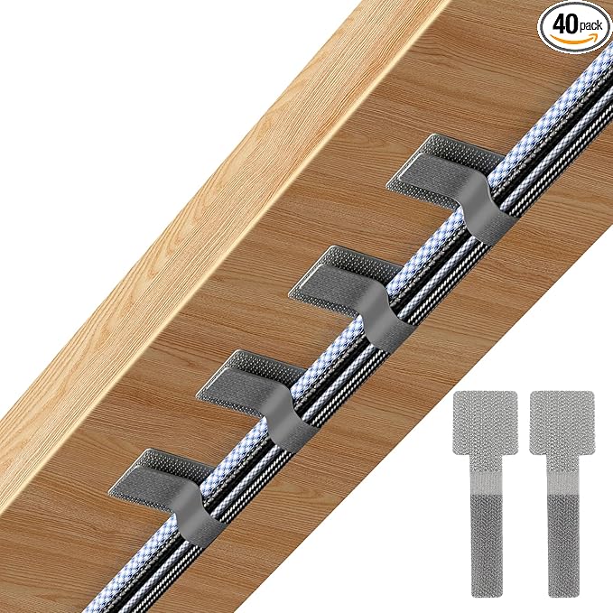 Cable Management Under Desk Cord Organizer, Cable Organizers for Cords, Hook and Loop Cable Ties, Adhesive Wire Straps, Reusable Cord Holder for Electronics & PC, Home & Office Essentials (40)
