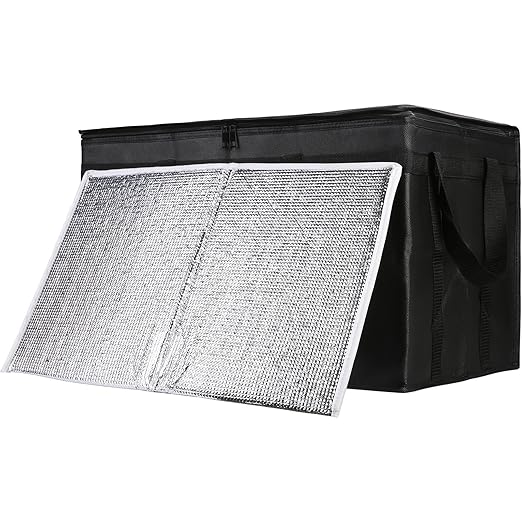 1-Pack Insulated Food Delivery Bag with Hard Bottom, XXX-Large Commercial Food Warmers for Delivery Drivers, Insulated Reusable Grocery Cooler/Hot Bags, Tote Bag for Shopping/Travel, Black