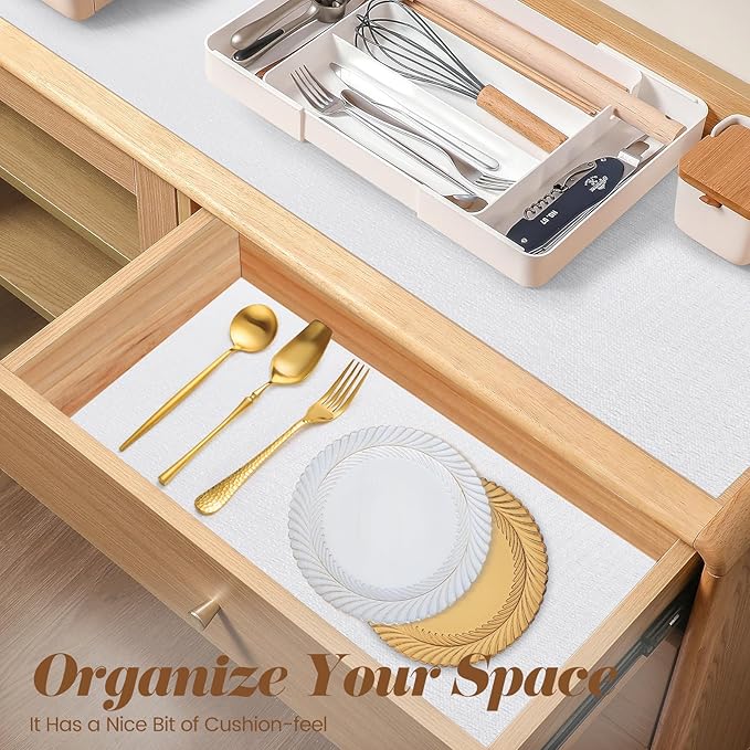 Drawer Shelf Liner for Kitchen Cabinets Non-Adhesive, Non Slip Shelf Paper Waterproof Thickened Cabinet Liners for Shelves, Strong Grip Mats for Cupboard, Dresser, Pantry, White, 17.5 in x 20 FT