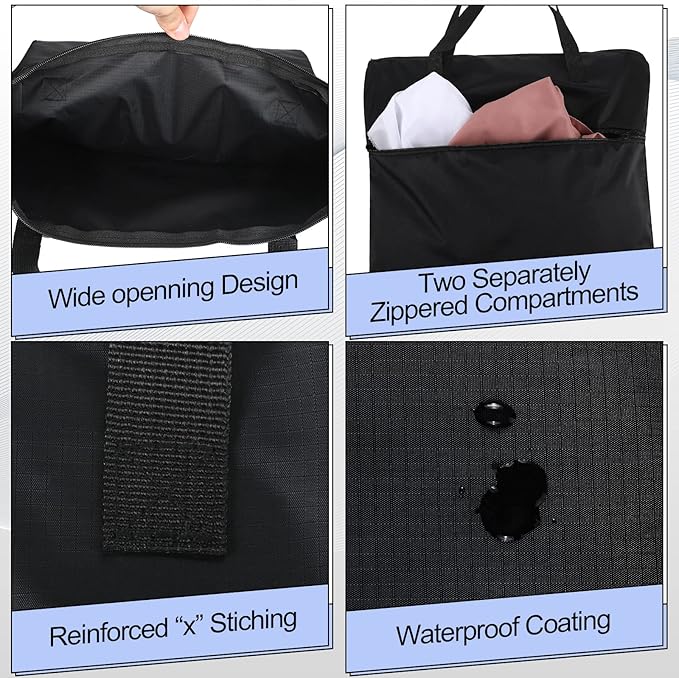 2 Pcs Travel Laundry Bags Waterproof with Handle Dirty Clothes Bag for Traveling Hanging Laundry Hamper with Two Zippered Pockets Washable Reusable for Sports Home Travel College Dorm (Pink, Black)