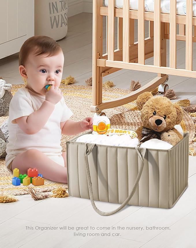 SWEET DOLPHIN 2-Pack Baby Diaper Caddy Organizers, Stylish Storage Baskets for Newborn Essentials, Diaper Station & Car Travel, Value Bundle for Baby Shower Gifts & Registry Must-Haves - Light Brown