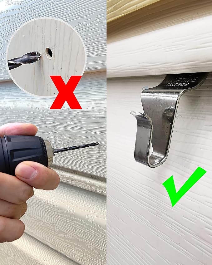 NACETURE Vinyl Siding Hooks Hanger (10 Pack) | No Drill Vinyl Hooks for Hanging Outdoor Decor, Sliver