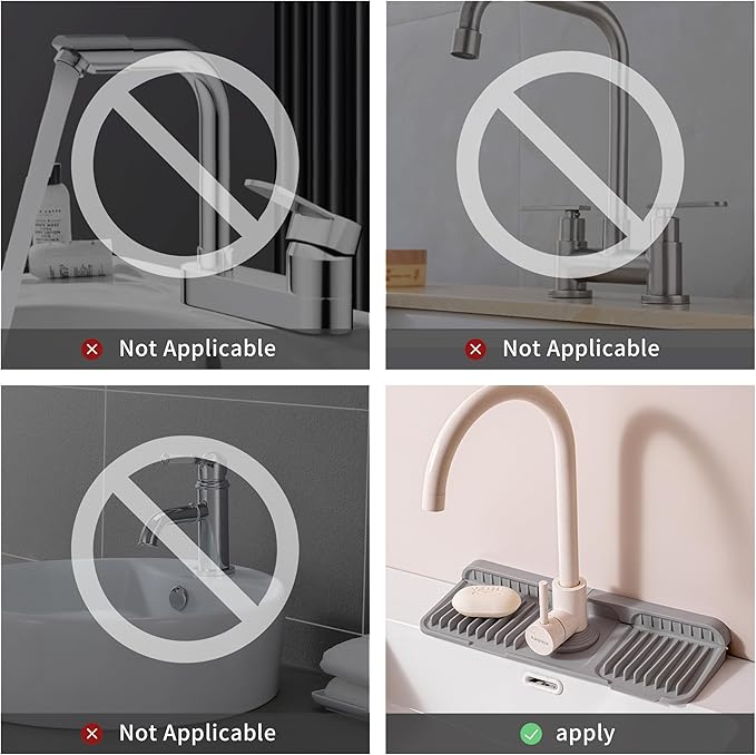 14.57" Silicone Sink Splash Guard - Essential Kitchen Sink Accessory with Drip Tray, Sponge Holder & Soap Dish, 6°Slope for Easy Drainage, Foldable & Fasten Button for Perfect Fit（Grey）