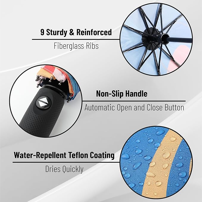 Mr. Pen- Windproof Travel Umbrella, Small Water-Resistant Automatic Folding Umbrella for Rain and Sun, Light, Compact and Portable for Women & Men, Fits Car & Backpack
