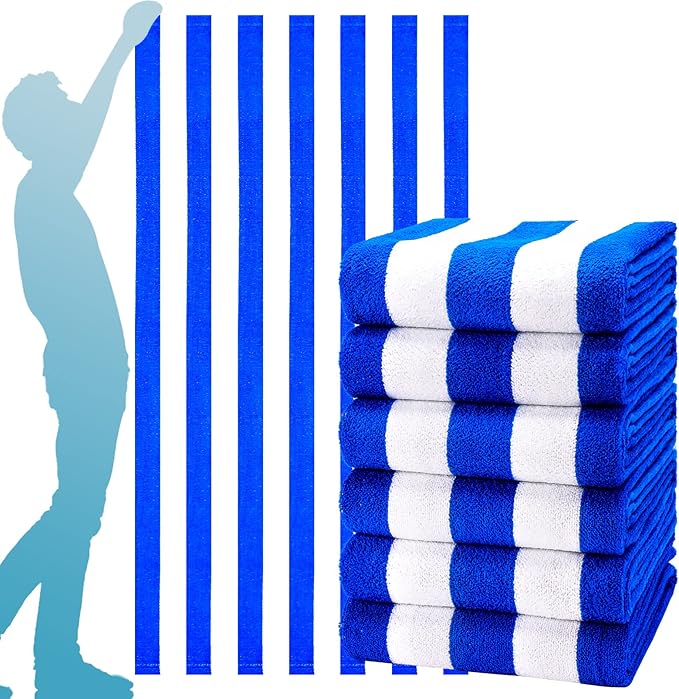 Genovega 6 Pack Stripe Beach Towel Thin Terry Set Oversized Clearance Pool Accessories Essentials Extra Large XL Big Soft Super Swim Bath Camping Towels for Girls Men Women Adults Gift Blue