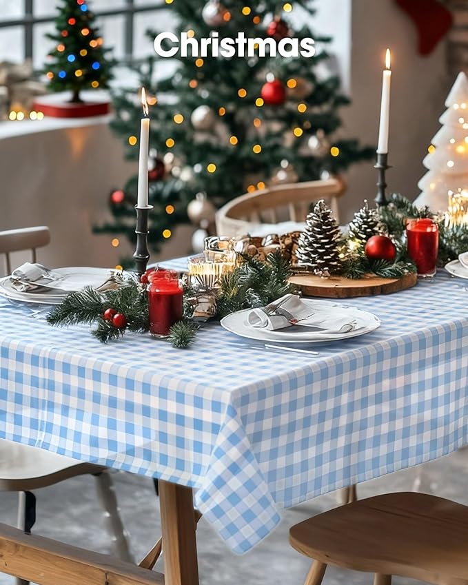 Pureegg Plastic Table Cloth Disposable 10 Pack, 54 x 108 Inch Table Cloths, Party, Picnic, Decorative Gingham Tablecloths, Rectangle, Blue and White Checkered Cover, Leakproof & Sturdy, Blue Plaid