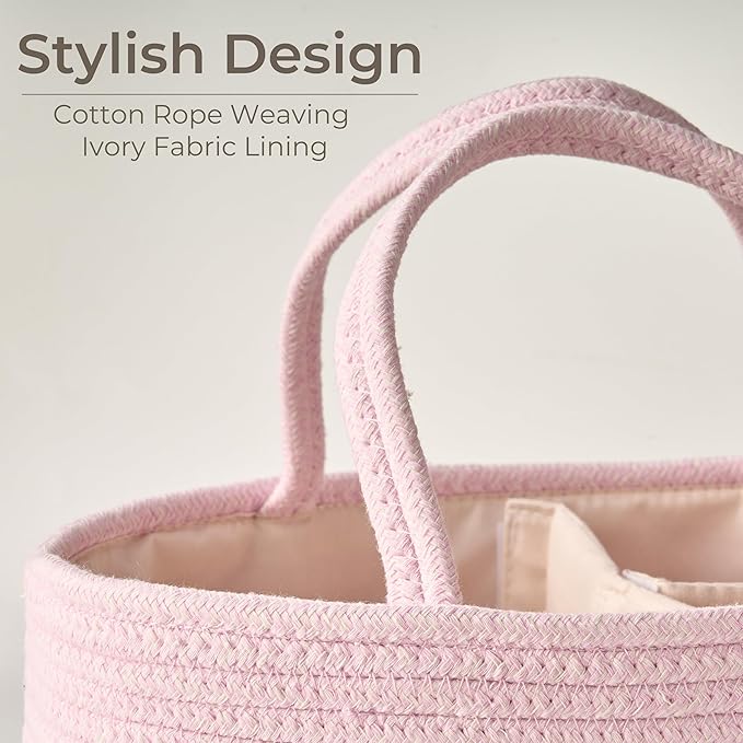 Diaper Caddy Organizer, Empty Gift Basket for Newborn Essentials, Baby Storage Basket, Stylish Gift Bag for Baby Shower, Boys and Girls – Small, Light Pink