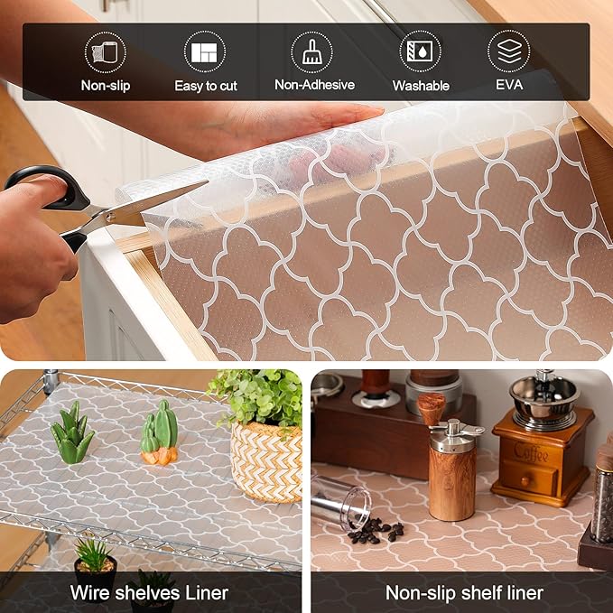 Cooyes Shelf Liner – Premium Non-Adhesive Cabinet & Drawer Liner for Kitchen – Waterproof Shelf Paper with Modern Pattern – Durable EVA Cabinet Mat – Easy to Cut (23.6" W x 118" L)