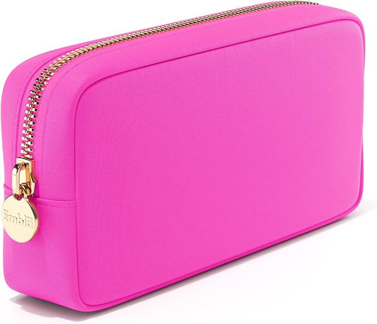 Embla Makeup Bag Travel Cosmetics Pouch and Toiletry Bag, Nylon Zipper Pouch Purse, Cute Make Up Organizer Storage Tote for Women Girls, Travel Skincare Case, Small Makeup Bags,Bubblegum