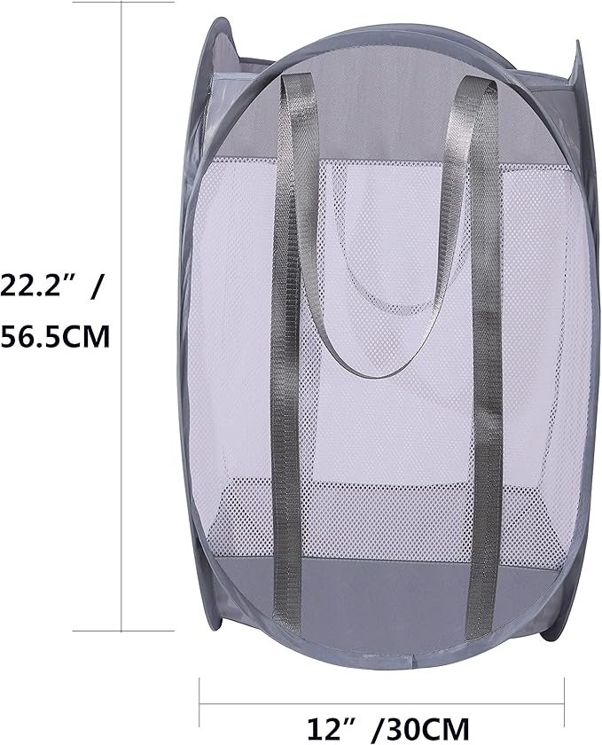 with strong handles Laundry Hamper,Tear Proof Pop Up Laundry Hampers, foldable mesh Laundry basket. Used for travel, laundry room，university dormitory or toy storage, etc.(Vertical (Grey))…………