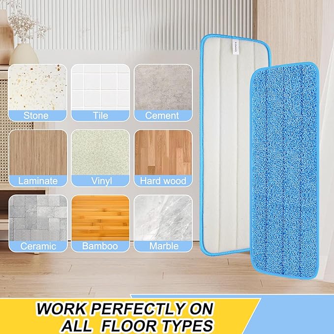 16.5 inch Reusable Mop Pads Microfiber Spray Mop Replacement Heads for Wet/Dry Mops Compatible with Bona Floor Care System (5 Pack)