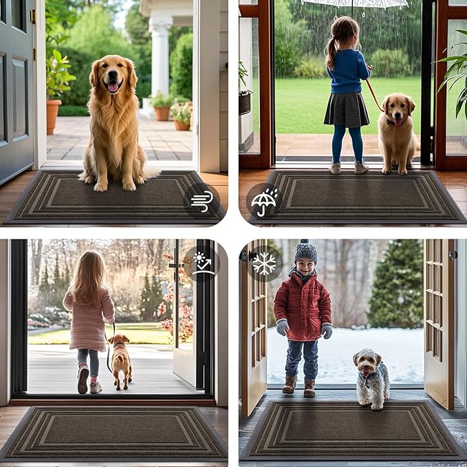 Buganda Front Door Mat Indoor Outdoor Entrance, Non-Slip Natural Rubber Doormats, Easy Clean, Low Profile, Dirt Trapper Entryway Floor Mats for Outside, Garages and Patios, 59x23, Brown