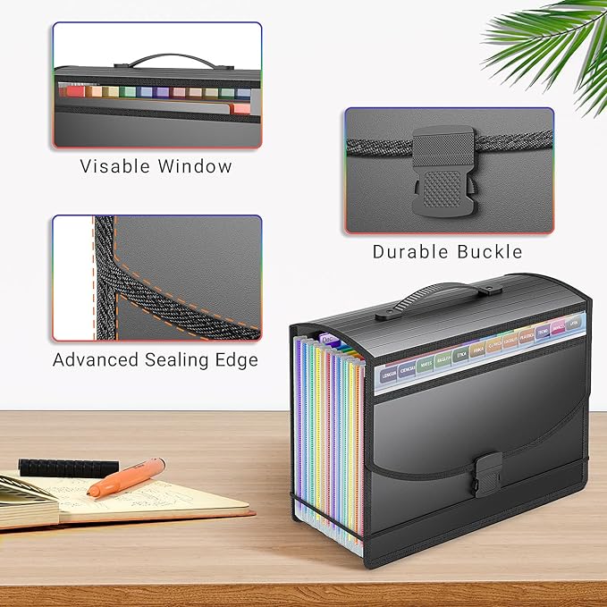 Expanding File Folder Accordion File Organizer with Handle,Fun Storage 13 Pockets Portable Document Organizer File Box Filing Organizer for Home School Office Traveling, A4 and Letter Size