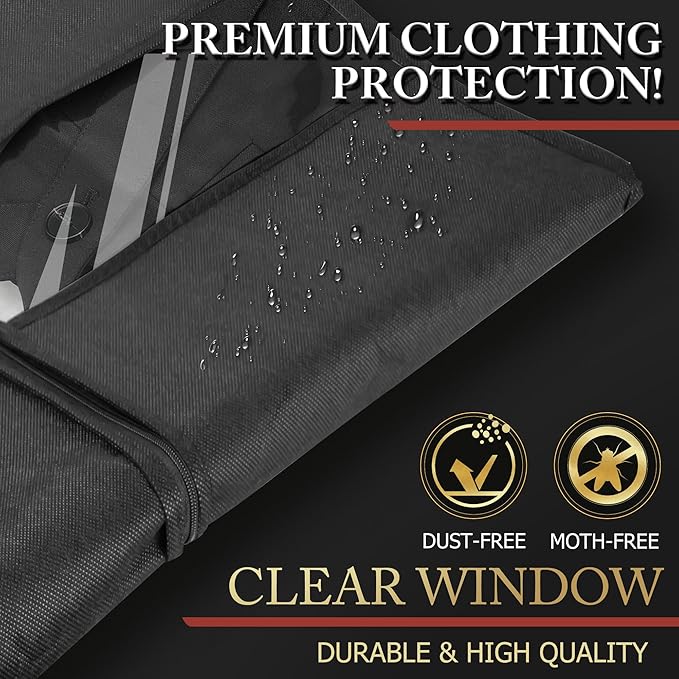 40-inch Garment Bags for Travel, Garment Bags for Hanging Clothes with Zipper and Visible Transparent Window, 2 Pack, Black