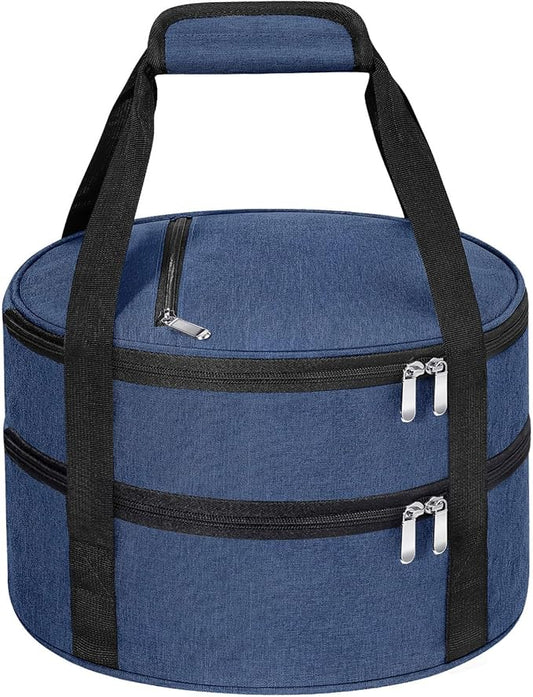 Round Double Insulated Casserole Carrier, Pie Carrier Bag, Portable Casserole Carrier for Hot or Cold Food Lunch Tote, Lunch Bag for Parties Picnic, Fits 12.5" Baking Dish, Navy Blue