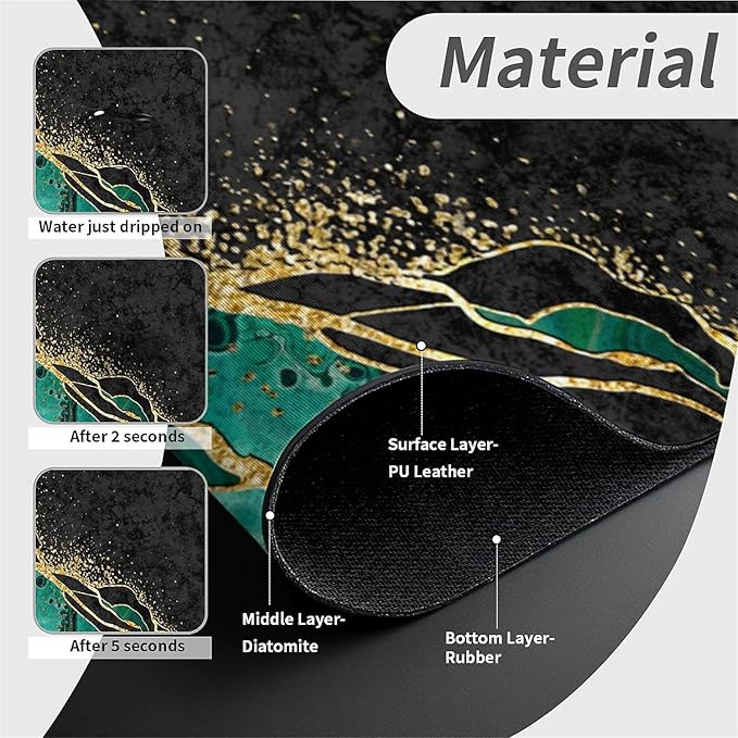 Kitchen Sink Splash Guard, Black and Green Gold Marble Faucet Mat Sink Gadgets - Super Absorbent Fast Drying Mat Drip Catcher for Kitchen, Bathroom, Sink Mat, Dish Drying Mat, Bathroom (15" x 5.5")