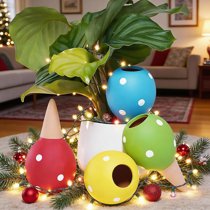 Terracotta Self Watering Spikes, 4 Pack Watering Globes for Indoor Outdoor Plants, Slow Release Plant Self Watering Planter Insert Devices for Travel, Vacation, Garden Care, Cute Small Ball Shape