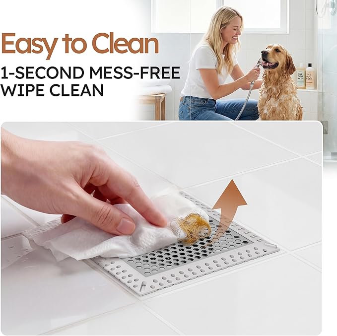 Not Moving Shower Drain Hair Catcher,Effective Hair Catcher Shower Drain,Square Flat Shower Drain Cover Protector Filter,Efficient Drainage,Hair Trap Stopper (Gray, 4 inch)