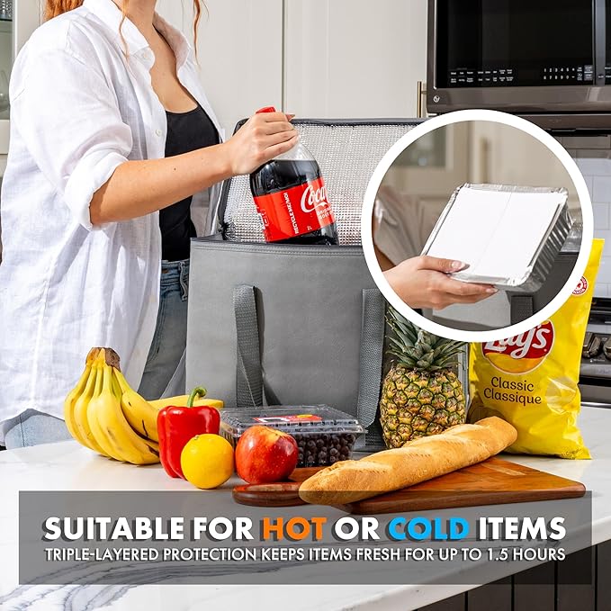 Carrywell Insulated Reusable Grocery Bags 2-Pack, Catering and Delivery Bag For Hot and Cold Food, Collapsible Thermal Tote For Doordash, Not-Made In China