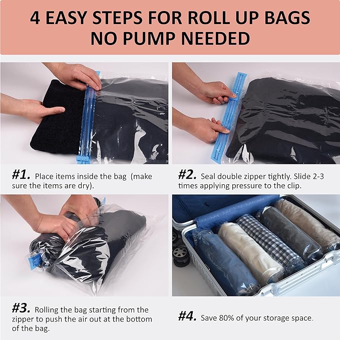 Compression Bags for Travel - Travel Essentials - 20 Pack Space Saver Bags - No Vacuum Needed - Compression Packing Bags for Cruise Accessories