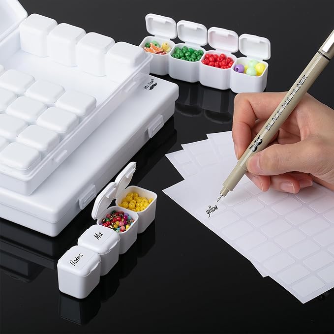 Mr. Pen-Bead Storage Containers, 28 Grids, 2 Pack, White, 160pcs Label Stickers, Bead Organizer, Craft Organizers and Storage, Containers for Organizing, Box (HQUA056M312)