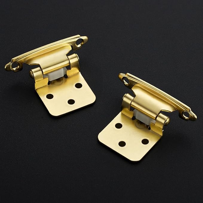 20 Pack 10 Pair Gold Cabinet Hinges - 1/2 inch Overlay Kitchen Cabinet Hinges, Semi-Concealed Hinges, Self Closing Cabinet Door Hinges with Door Bumper, Gold Face Mount Cabinet Hardware