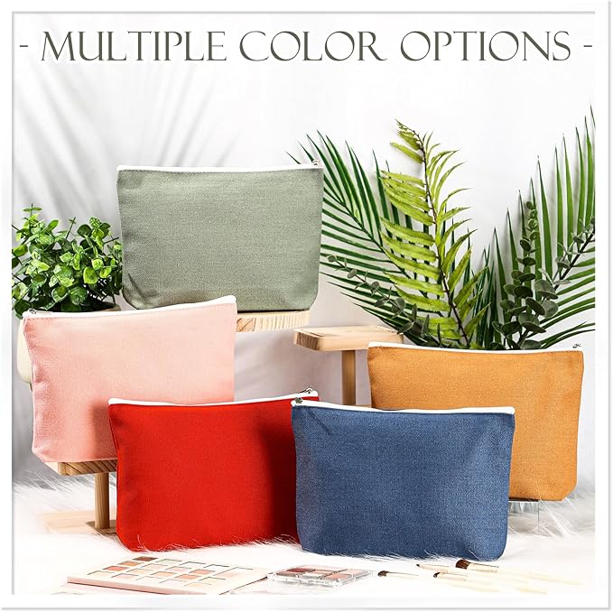 Reginary 10 Pcs Valentines Canvas Makeup Bags Bulk for Women Travel Toiletry Cosmetics Bags Blank DIY Pencil Pouch, Gift for Valentines Patrick's Day Wedding Bridal Shower Coworker(Morandi Color)